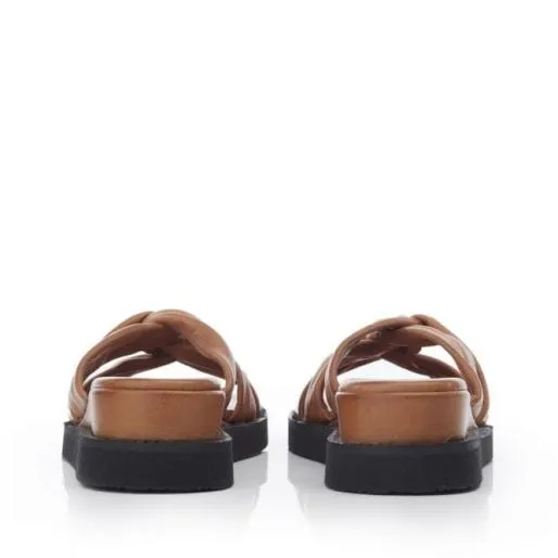 Sh Ikarus Tan Leather Women Moda In Pelle Slider Sandals