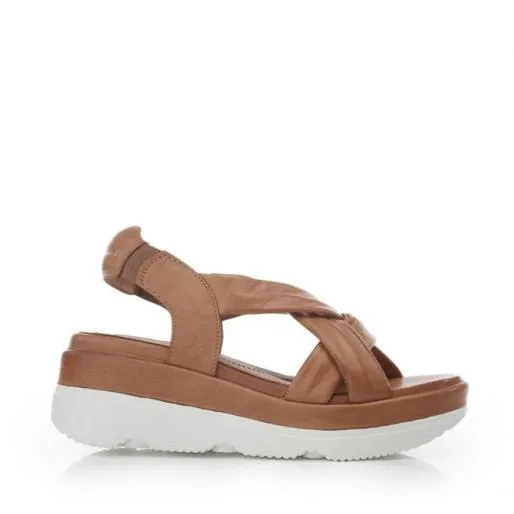 Sh Ilex Tan Leather Women Moda In Pelle Wedge Sandals