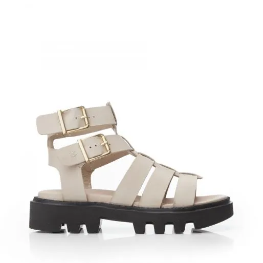Sh India Cream Leather Women Moda In Pelle Wedge Sandals