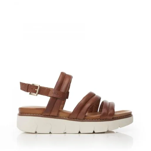 Sh Isadora Tan Leather Women Moda In Pelle Wedge Sandals