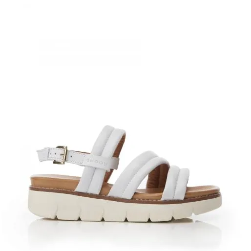 Sh Isadora White Leather Women Moda In Pelle Wedge Sandals