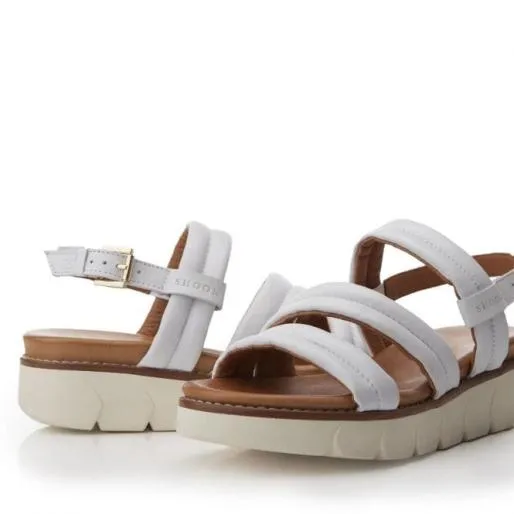 Sh Isadora White Leather Women Moda In Pelle Wedge Sandals Sh Isadora White Leather Women Moda In Pelle Wedge Sandals