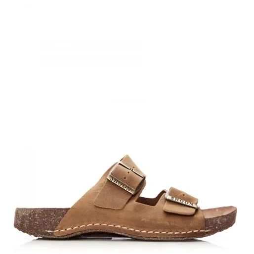 Sh Stroll Tan Nubuck Women Moda In Pelle Slider Sandals