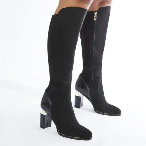 Shaina Black Alcantara Women Moda In Pelle Over The Knee Boots Shaina Black Alcantara Women Moda In Pelle Over The Knee Boots