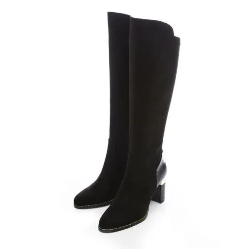 Shaina Black Alcantara Women Moda In Pelle Over The Knee Boots Shaina Black Alcantara Women Moda In Pelle Over The Knee Boots