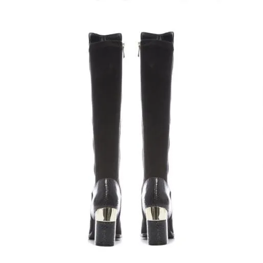 Shaina Black Alcantara Women Moda In Pelle Over The Knee Boots Shaina Black Alcantara Women Moda In Pelle Over The Knee Boots