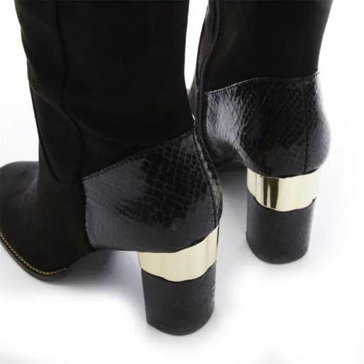 Shaina Black Alcantara Women Moda In Pelle Over The Knee Boots Shaina Black Alcantara Women Moda In Pelle Over The Knee Boots