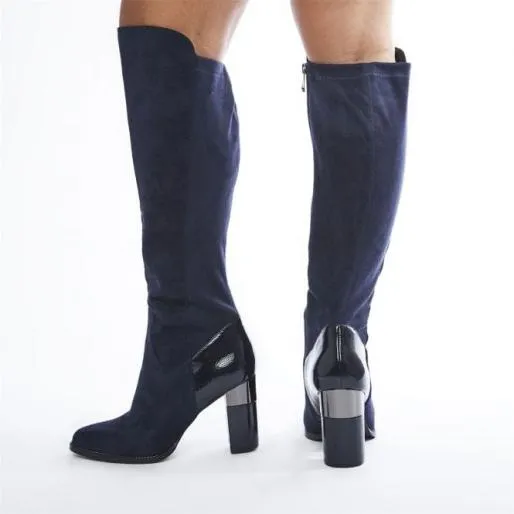 Shaina Navy Alcantara Women Moda In Pelle Heeled And Wedge Boots