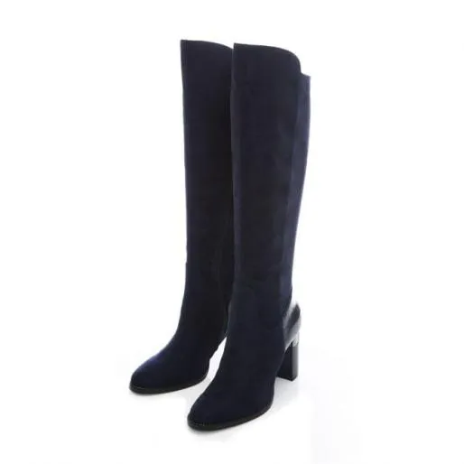 Shaina Navy Alcantara Women Moda In Pelle Heeled And Wedge Boots