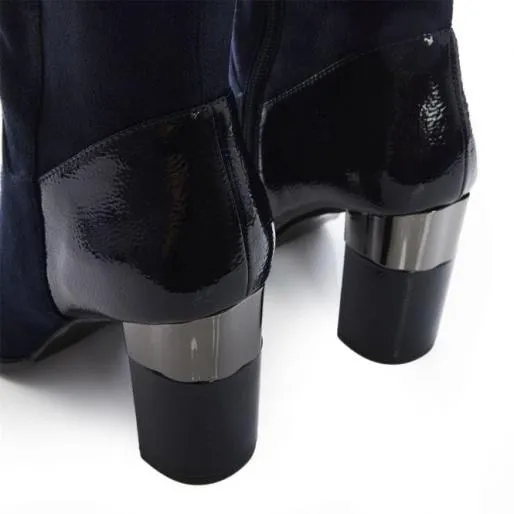 Shaina Navy Alcantara Women Moda In Pelle Heeled And Wedge Boots