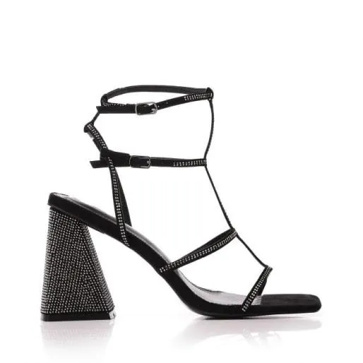 Siana Black Alcantara Women Moda In Pelle Heeled Sandals