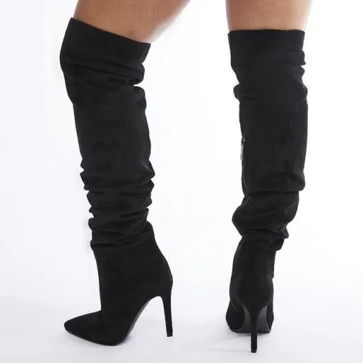 Siara Black Alcantara Women Moda In Pelle Black Boots Siara Black Alcantara Women Moda In Pelle Black Boots