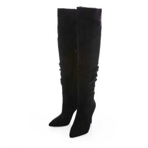 Siara Black Alcantara Women Moda In Pelle Black Boots Siara Black Alcantara Women Moda In Pelle Black Boots