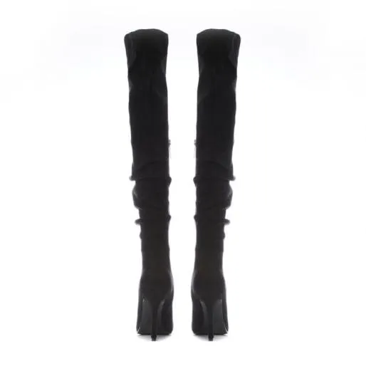 Siara Black Alcantara Women Moda In Pelle Black Boots Siara Black Alcantara Women Moda In Pelle Black Boots