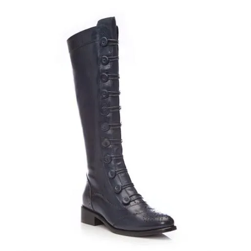 Sidnee Navy Leather Women Moda In Pelle Knee High Boots