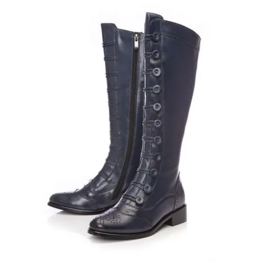 Sidnee Navy Leather Women Moda In Pelle Knee High Boots