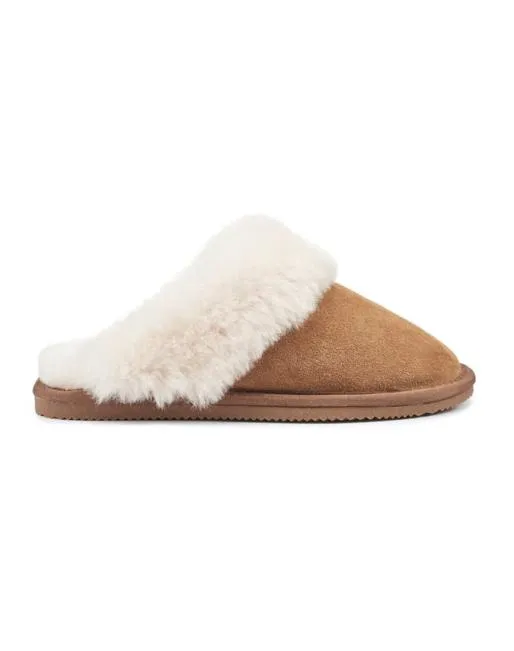 Slippers Women Hotter Sheepskin and Suede Mule Chestnut