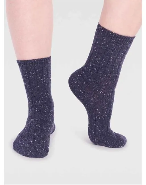 Socks Women Hotter Ryleigh Ribbed Wool Blend Fleck Socks Navy