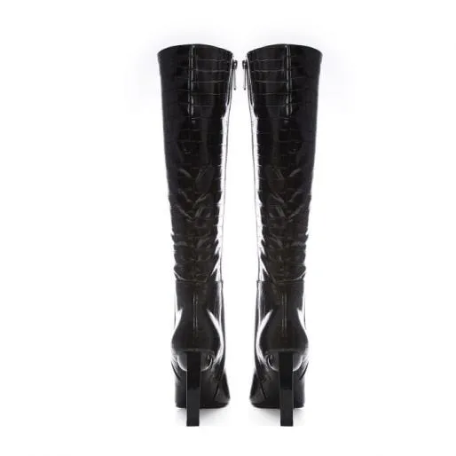 Stevie Black Patent Mocc Croc Women Moda In Pelle Black Boots Stevie Black Patent Mocc Croc Women Moda In Pelle Black Boots