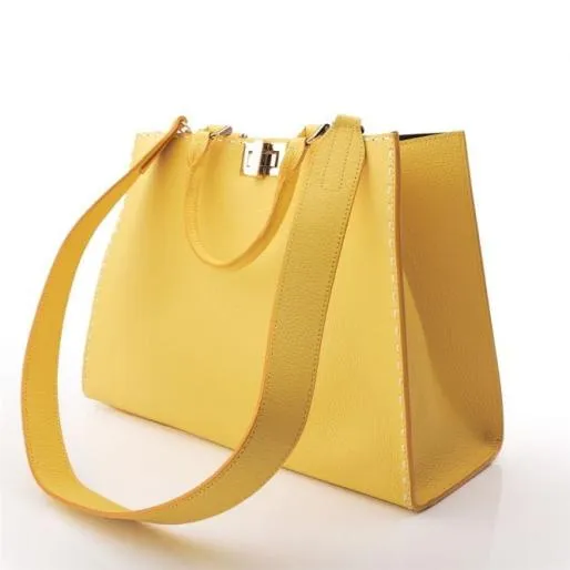Sunshine Tote Yellow Leather Women Moda In Pelle Tote Bags Sunshine Tote Yellow Leather Women Moda In Pelle Tote Bags