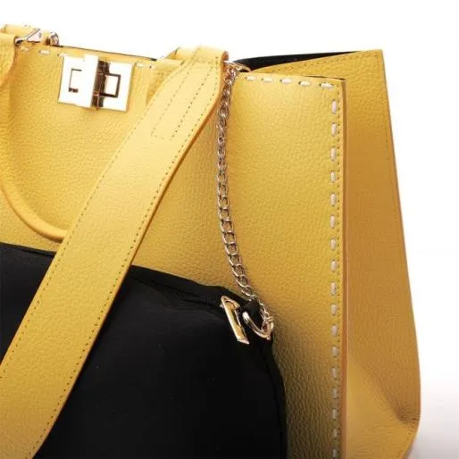 Sunshine Tote Yellow Leather Women Moda In Pelle Tote Bags Sunshine Tote Yellow Leather Women Moda In Pelle Tote Bags