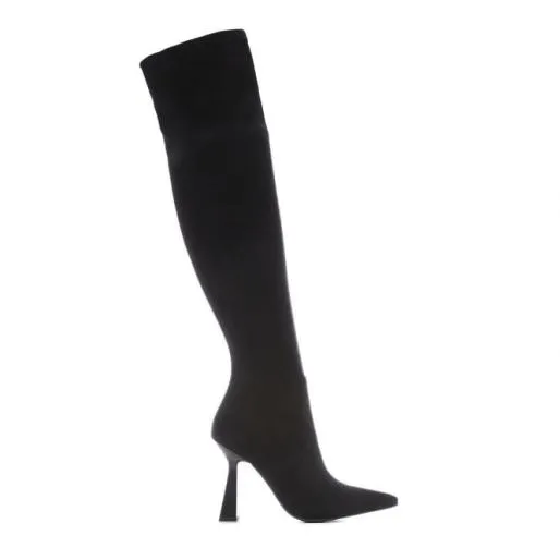 Tatum Black Alcantara Women Moda In Pelle Knee High Boots Tatum Black Alcantara Women Moda In Pelle Knee High Boots