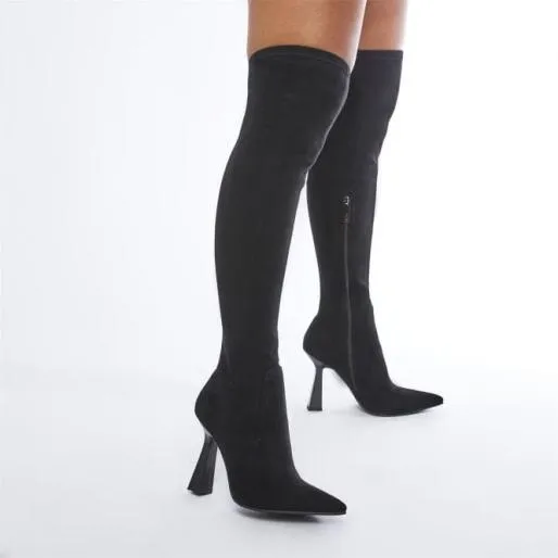 Tatum Black Alcantara Women Moda In Pelle Knee High Boots Tatum Black Alcantara Women Moda In Pelle Knee High Boots