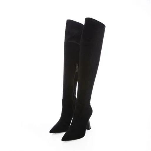 Tatum Black Alcantara Women Moda In Pelle Knee High Boots Tatum Black Alcantara Women Moda In Pelle Knee High Boots