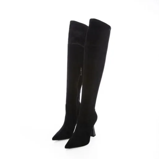 Tatum Black Alcantara Women Moda In Pelle Knee High Boots Tatum Black Alcantara Women Moda In Pelle Knee High Boots