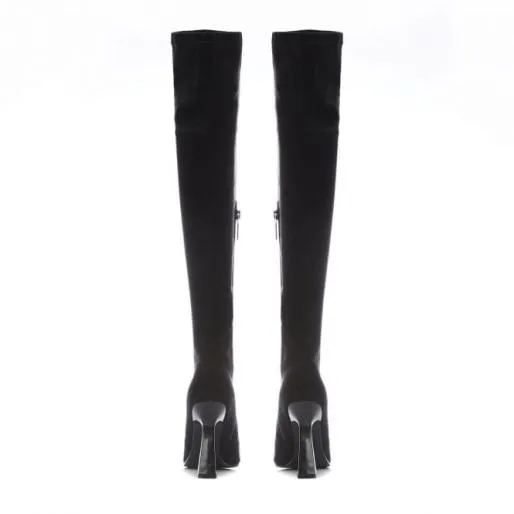 Tatum Black Alcantara Women Moda In Pelle Knee High Boots Tatum Black Alcantara Women Moda In Pelle Knee High Boots