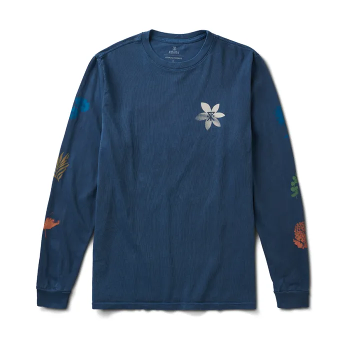 Tees Men Roark Xerox Floral Long Sleeve Premium Tee Blue Grey Hama Wash