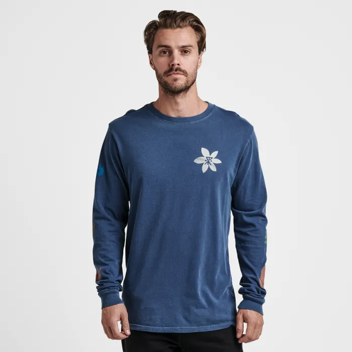 Tees Men Roark Xerox Floral Long Sleeve Premium Tee Blue Grey Hama Wash