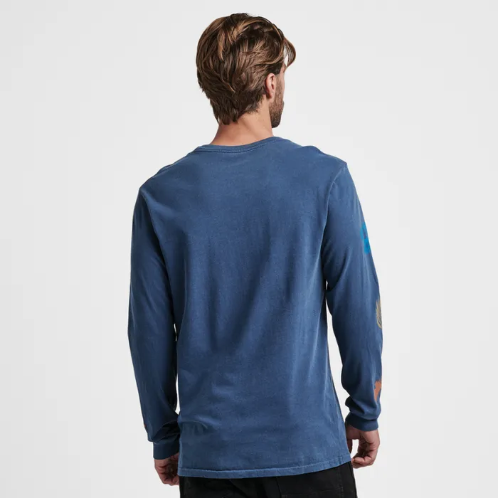 Tees Men Roark Xerox Floral Long Sleeve Premium Tee Blue Grey Hama Wash