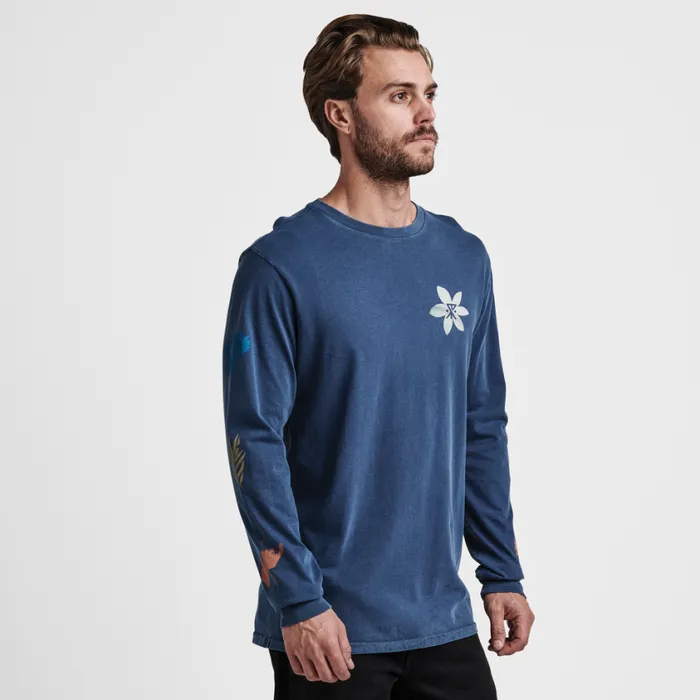 Tees Men Roark Xerox Floral Long Sleeve Premium Tee Blue Grey Hama Wash