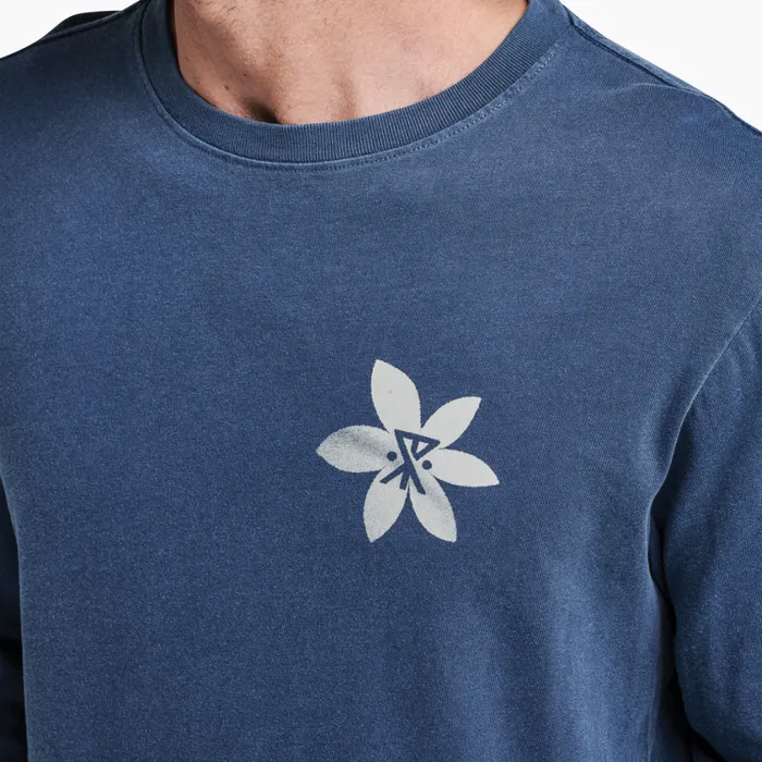 Tees Men Roark Xerox Floral Long Sleeve Premium Tee Blue Grey Hama Wash