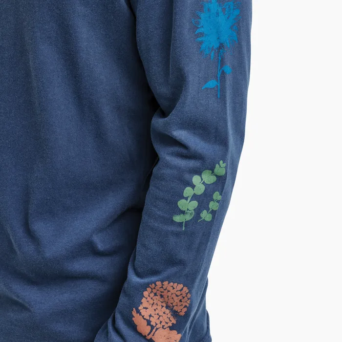 Tees Men Roark Xerox Floral Long Sleeve Premium Tee Blue Grey Hama Wash