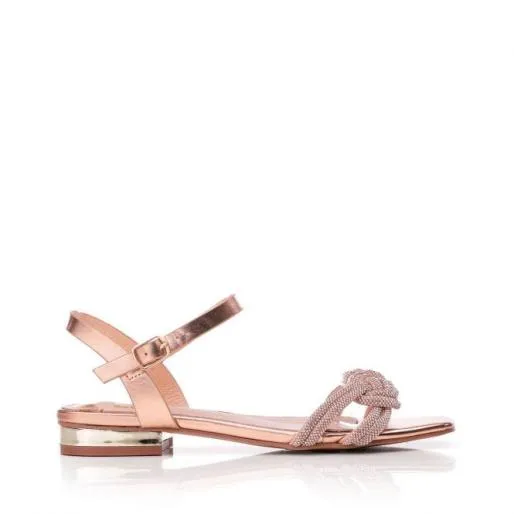 Tillisa Rose Gold Snake Print Women Moda In Pelle Flat Sandals