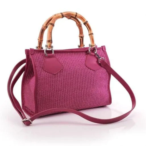 Tropicana Tote Fuschia Raffia Women Moda In Pelle Tote Bags