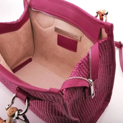 Tropicana Tote Fuschia Raffia Women Moda In Pelle Tote Bags