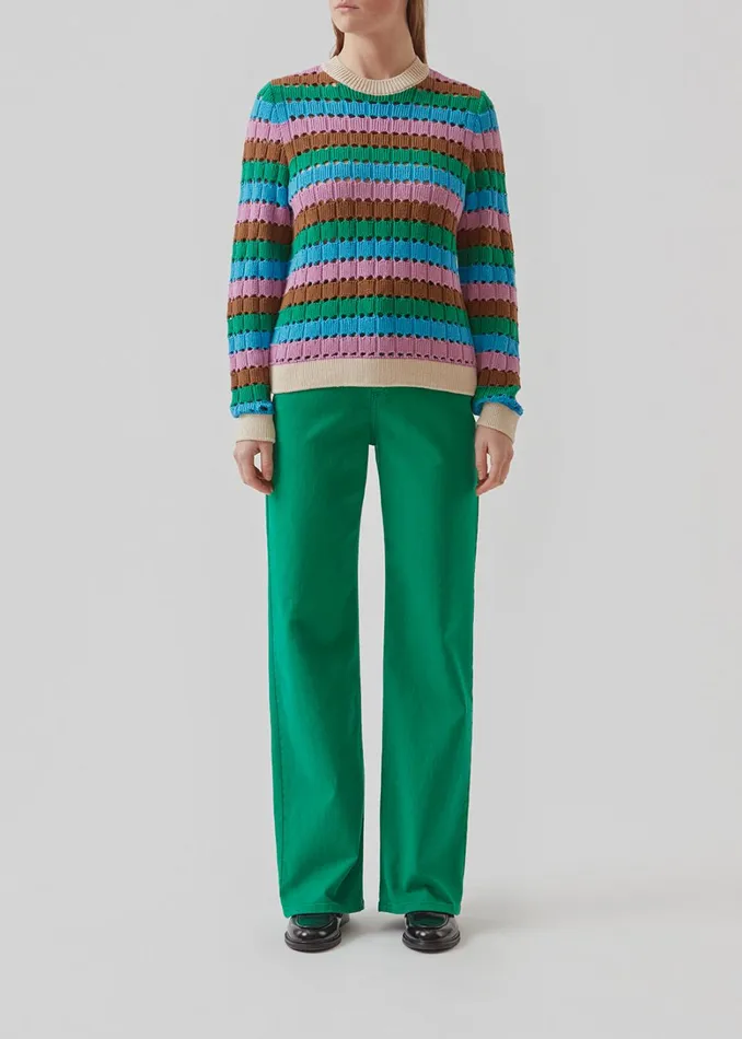 Women AxelMD Oneck Multi Stripe Modstrm Blouses and Knitwear