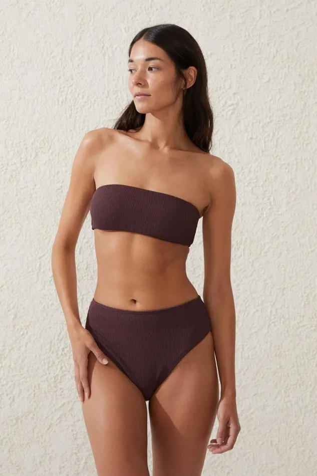 Women Bikinis Cotton On Bandeau Bikini Top Willow Brown Crinkle