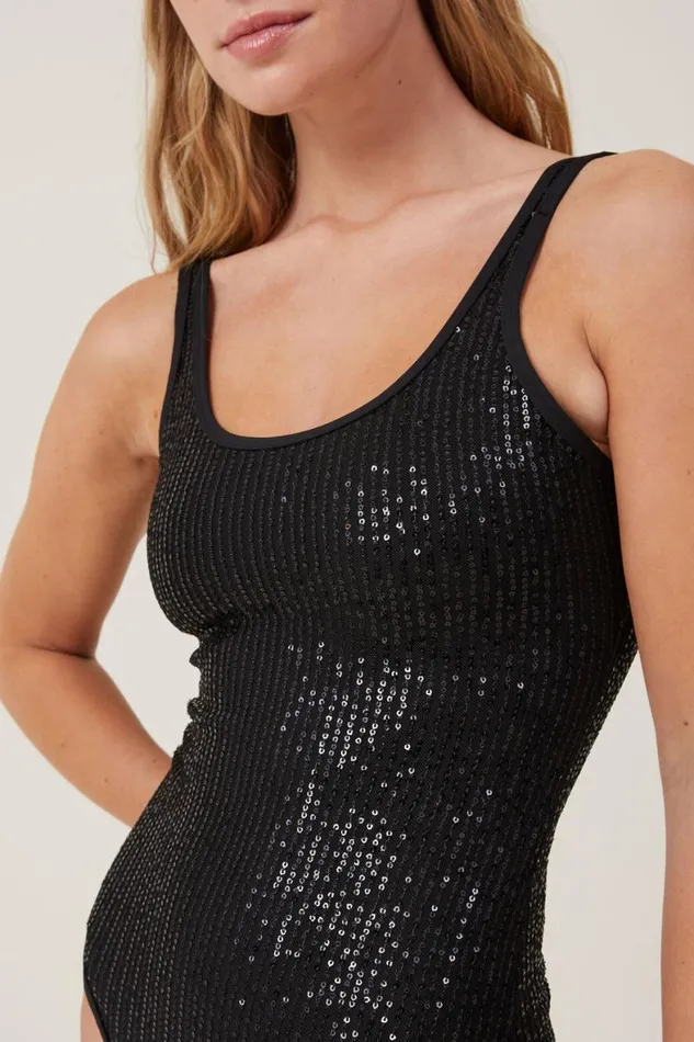 Women Bralettes Cotton On Emma Sparkle Bikini Bodysuit Dark Sequin Sparkle