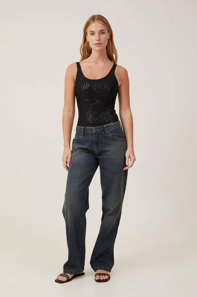 Women Bralettes Cotton On Emma Sparkle Bikini Bodysuit Dark Sequin Sparkle