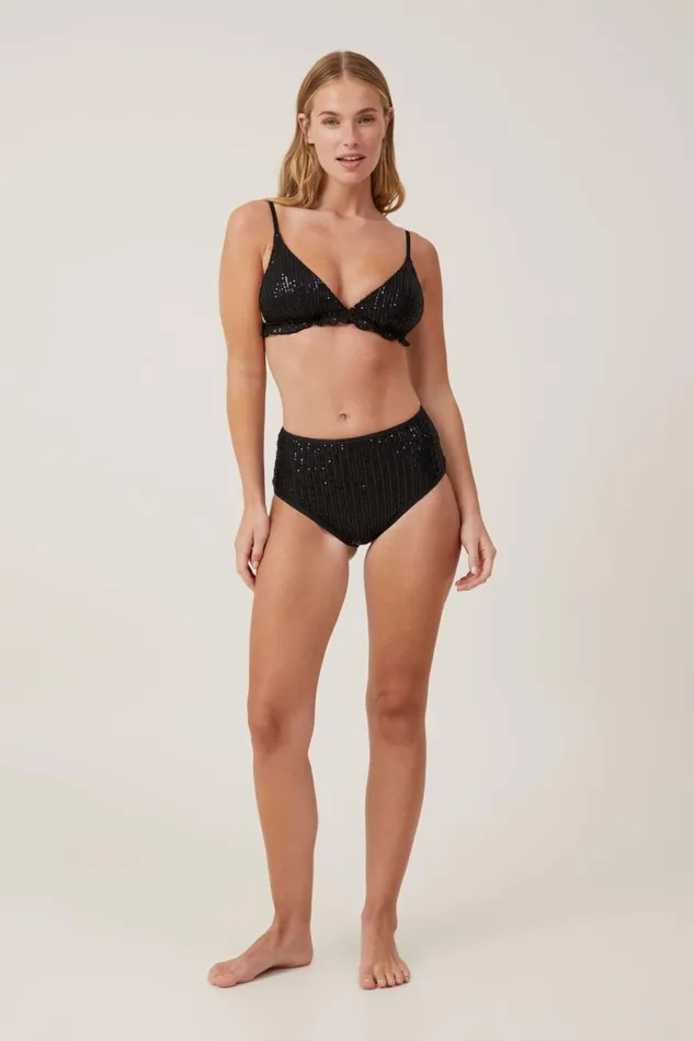 Women Bralettes Cotton On Emma Sparkle Triangle Bralette Dark Sequin Sparkle