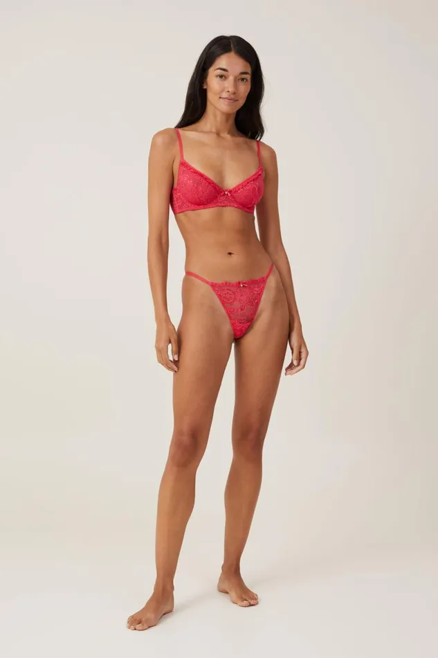 Women Bras Cotton On Butterfly Lace Underwire Bra Rose Red