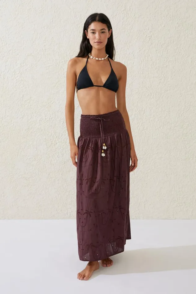 Women Cover Ups Cotton On The Vacation Maxi Skirt Willow Brown Palm Tree