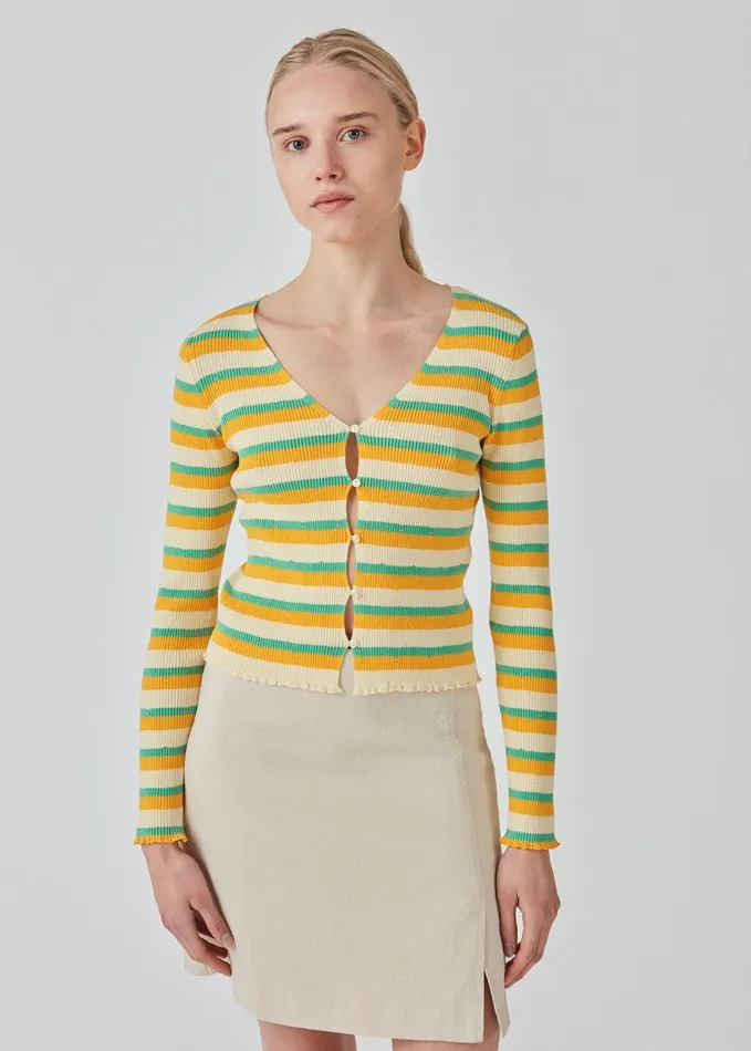 Women DorisMD Cardigan Jade Gold Stripe Modstrm Blouses and Knitwear