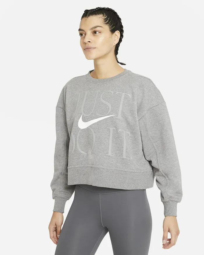 Women DriFit Get Fit Carbon Heatherwhite Nike Hoodies And Sweatshirts