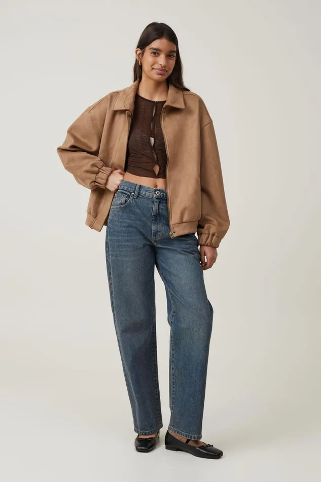 Women Jackets Cotton On Faux Suede Bomber Jacket Tan