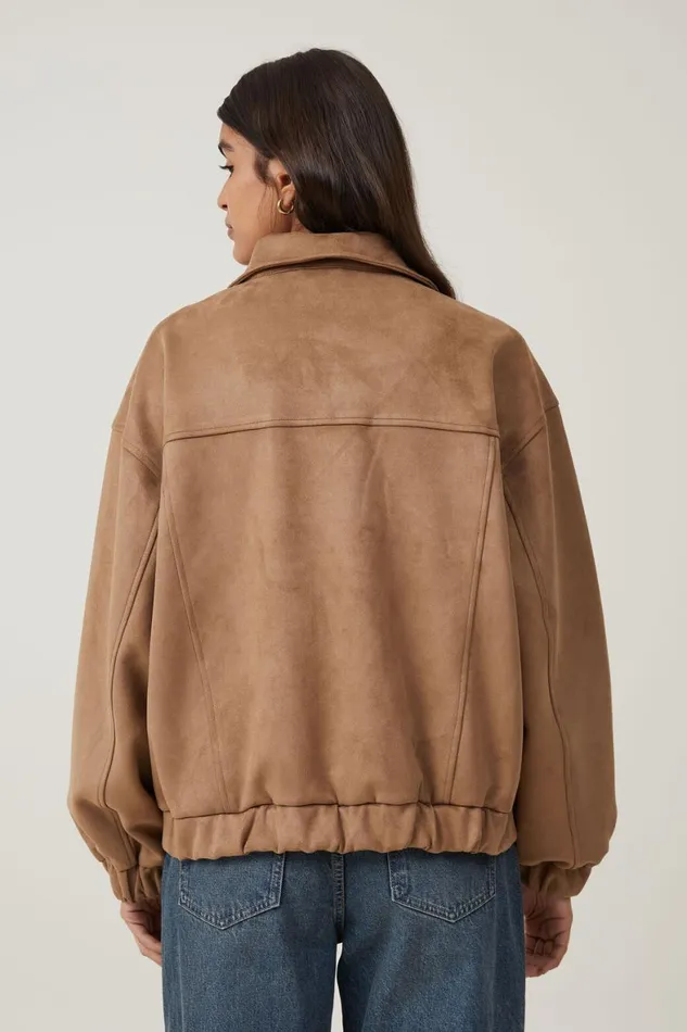 Women Jackets Cotton On Faux Suede Bomber Jacket Tan
